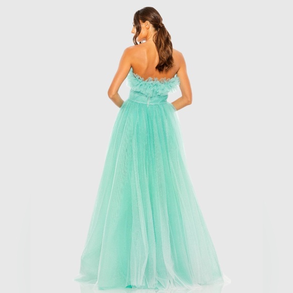 NWT $498 MAC DUGGAL Green Strapless Glitter Tulle Gown DRESS BALL RUFFLES 20555 - Picture 4 of 5